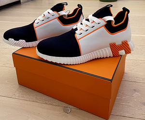 Hermes Bouncing Mens Mesh Sneakers Black-White-Orange (3 foto / 8)
