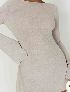 Zahra – Long Sleeve Open Back Mini Knit Dress (Grey) (2 foto / 8)