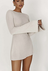 Zahra – Long Sleeve Open Back Mini Knit Dress (Grey) (3 foto / 8)