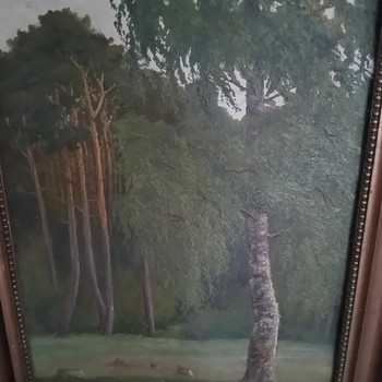 Картина маслом "Поляна с березой" 44 x 32