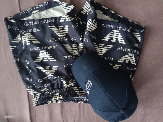 Armani lühikesed püksid (suurus S) ja Armani nokamüts