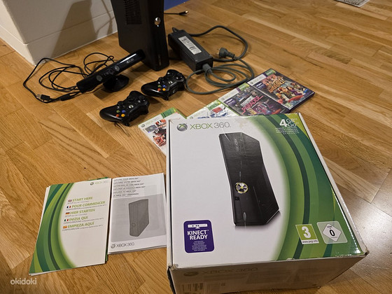Игровая консоль Xbox360 + Kinect + 2 контроллера + адаптер + игры