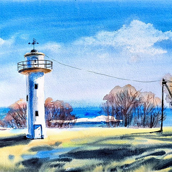 Картина, написанная акварелью. ВЕСНА. Формат A3. Озеро Пейпси.