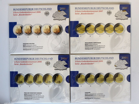 Saksamaa 2 euro Proof ADFGJ 2006-2022