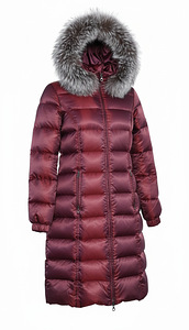 Burgundy Long Down Coat with Fur (1 foto / 5)