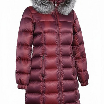 Burgundy Long Down Coat with Fur