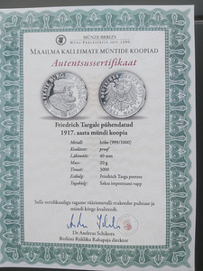 Frederich Targale pühendatud 1917 aasta mündi koopia (3 foto / 3)