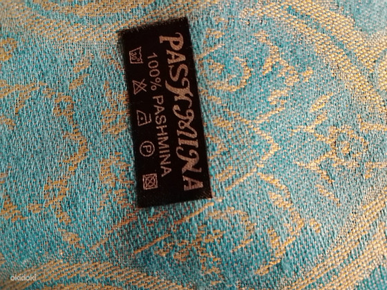 KAULALIINA TURKOOSI KULTA KUVIOINEN 100 PR PASHMINAA