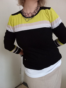 Mosaic Colour-Block Striped Sweater L / Lime & Black Knit Ju (1 foto / 10)