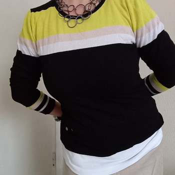 Mosaic Colour-Block Striped Sweater L / Lime & Black Knit Ju
