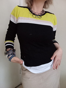 Mosaic Colour-Block Striped Sweater L / Lime & Black Knit Ju (2 foto / 10)
