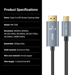 ACASIS USB-C to DisplayPort 8K 60Hz , (2m) (6 foto / 8)