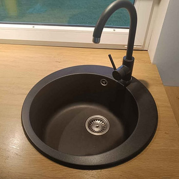 Черная блестящая круглая раковина и смеситель!
