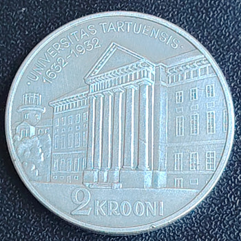 Eesti 2 krooni Tartu Ülikool 1932a. Original hõbemünt LUS