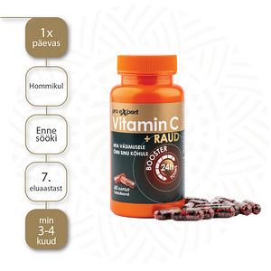 Vitamiin C PRO Expert+ RAUD BOOSTER N60 pikatoimelised kapslid (4 foto / 4)