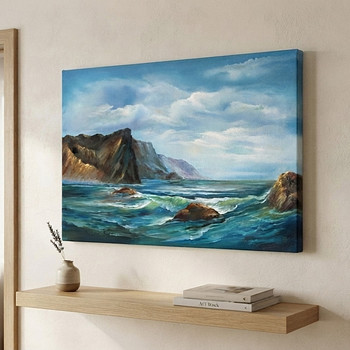 Картина маслом "Море под горами" 40 см x 60 см