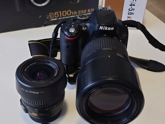 Nikon 5100, 70-300mm, 18-55mm, akutald.
