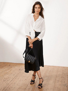 Mint Velvet Asymmetrical Satin Slip Midi Skirt must seelik (3 foto / 10)