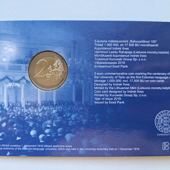 Eesti 2€ mündikaart 2019 Rahvusülikool100