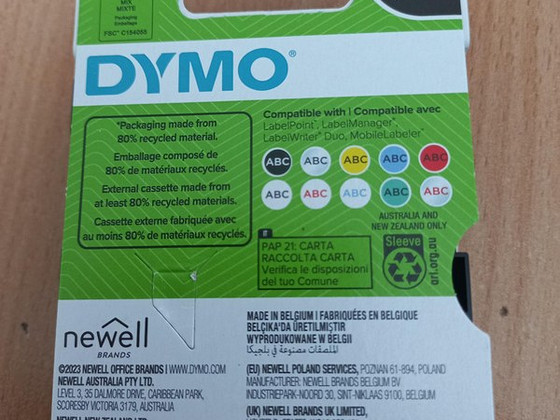 Kleep kirjalint DYmo 12 mm must/valge