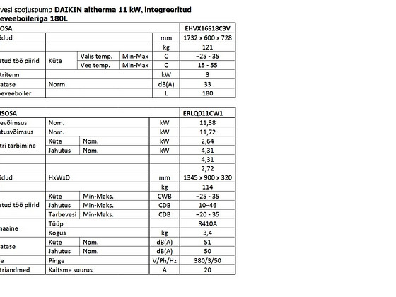 Daikin Altherma 2 11kw -õhk-vesi soojuspump