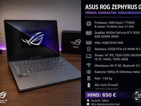 Asus rog zephyrus g14 // Rtx 3050 6GB // Ryzen 7 7735hs