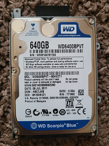 WD Scorpio Blue 640GB SATA HDD WD6400BPVT (1 foto / 2)