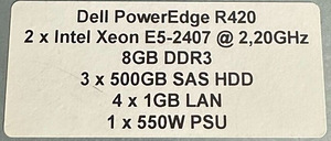 Dell PowerEdge R420 (2x Xeon, 3x 500GB HDD, 8GB RAM) server (1 foto / 1)