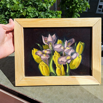 "Тюльпаны и ирисы" Картина ~27x18 см