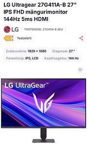 LG Ultragear 27G411A-B 27" IPS FHD mängurimonitor 144Hz (3 foto / 3)