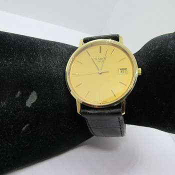 Золотые наручные часы Tissot для мужчин с кожаным ремешком