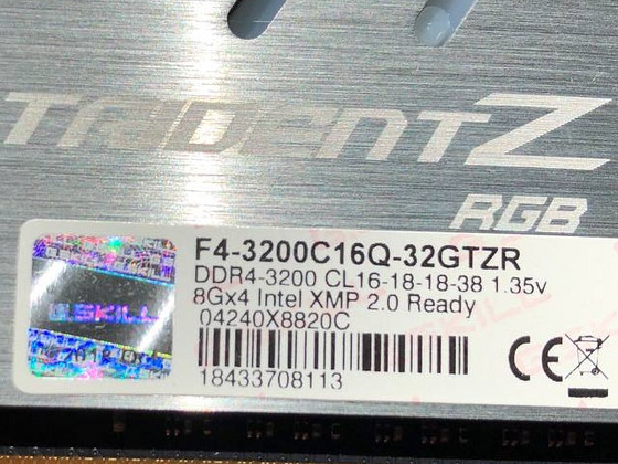 G.SKILL Trident Z RGB DDR4 32GB 3200Mhz CL16 4x8GB