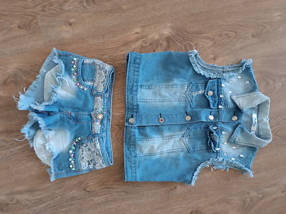Teksa vest ja lühikkesed teksapüksid XS