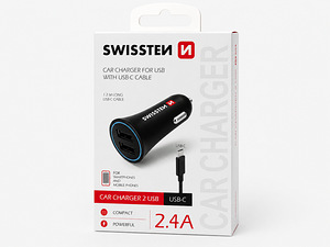 Autolaadija 2 USB + USB-C kaabel (SWISSTEN) (1 foto / 3)