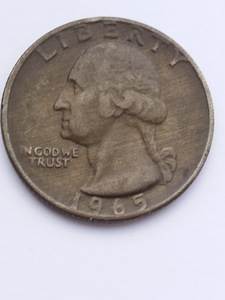Квотер США 1965 г с изображением Д. Вашингтона. (2 фото из 7)