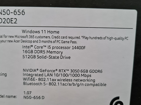 Mänguarvuti Acer i5 14400f/RTX3050/DDR5