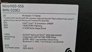 Mänguarvuti Acer i5 14400f/RTX3050/DDR5 (2 foto / 2)