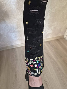 Чёрные женские штаны стразы XL skinny одежда джинсы (1 фото из 5)