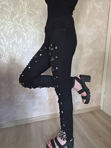 Чёрные женские штаны стразы XL skinny одежда джинсы (2 фото из 5)