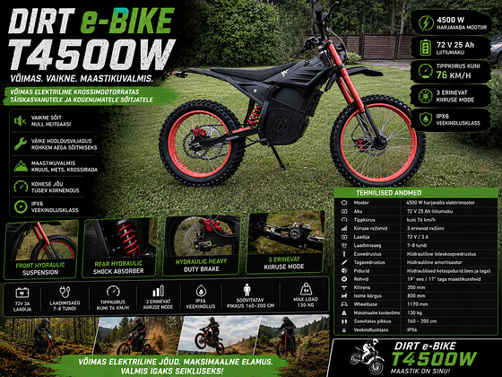 Elektrikrossikas Dirt e-Bike T4500W