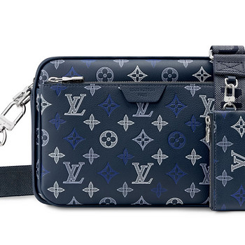 Louis Vuitton Trio Messenger Monogram Shadow , Navy Blue