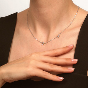 Серебряное колье 925 пробы с ласточкой и фианитом, 55 см (2 фото из 9)