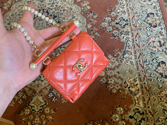 Chanel Mini Clutch with Pearl Chain - Red Quilted Lambskin