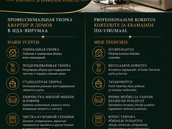 Professionaalne korterite ja eramute koristus Ida-Virumaal