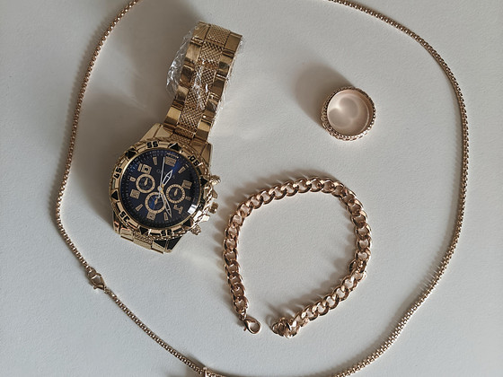 Kinkekomplekt, meeste käekell + ehted, uus.