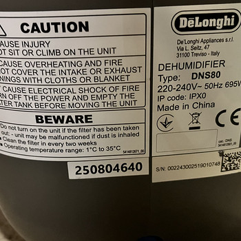 Õhukuivati DELONGHI DNS80 DEHUMIDIFIER 20L