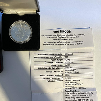 Серебряная монета 100 крон 1992 — Денежная реформа, три ласточки