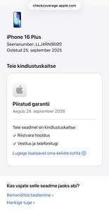 Apple iPhone 16 Plus Black 128GB uueväärne. Aku 100% (9 foto / 9)