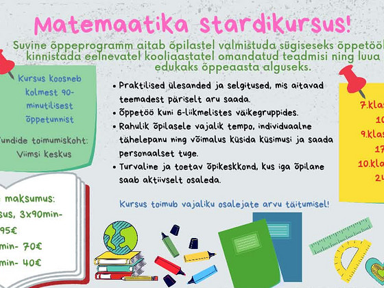 MATEMAATIKA STARDIKURSUS UUEKS ÕPPEAASTAKS
