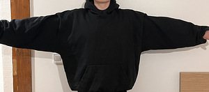 Черное oversized худи с капюшоном в стиле Yeezy, double layered (2 фото из 9)